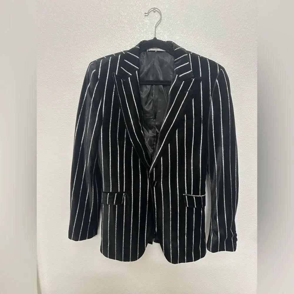 Black and Silver Striped Blazer Giovanni Testi